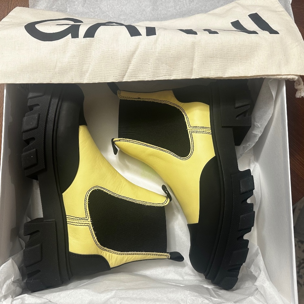 GANNI Yellow Chelsea Ankle Boots